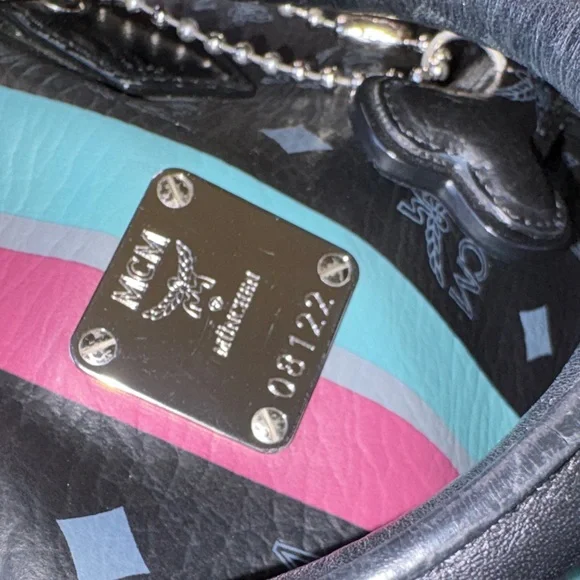 MCM Visetos Black Satchel with Pink and Teal Stripe - Picture 8 of 11